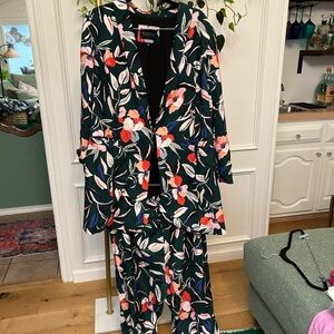 Eloquii Multicolor Tropical Patterned Blazer and Paperbag Pants Set